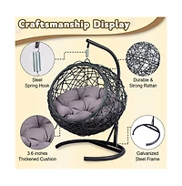 Zeus & Ruta Gray Rattan Cat Egg Chair with Stand and Cushion