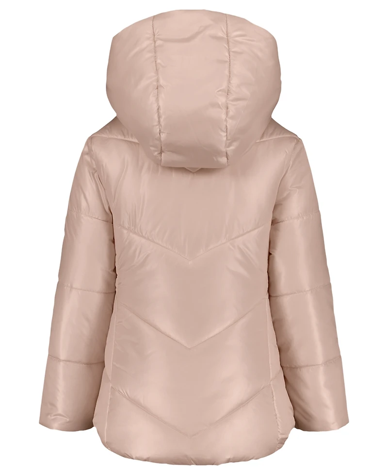 Calvin Klein Big Girls Curved Quilt Puffer with Hood Jacket