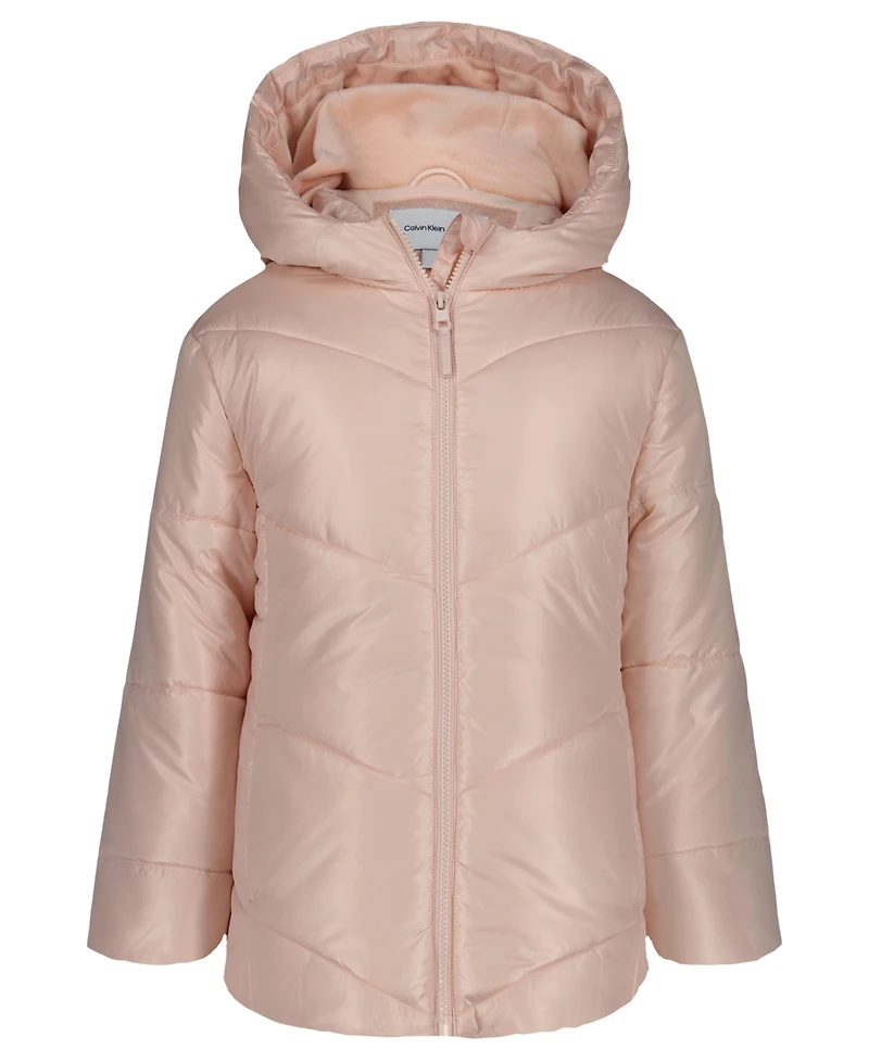 Calvin Klein Big Girls Curved Quilt Puffer with Hood Jacket
