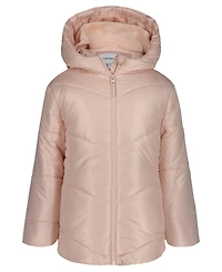 Calvin Klein Big Girls Curved Quilt Puffer with Hood Jacket