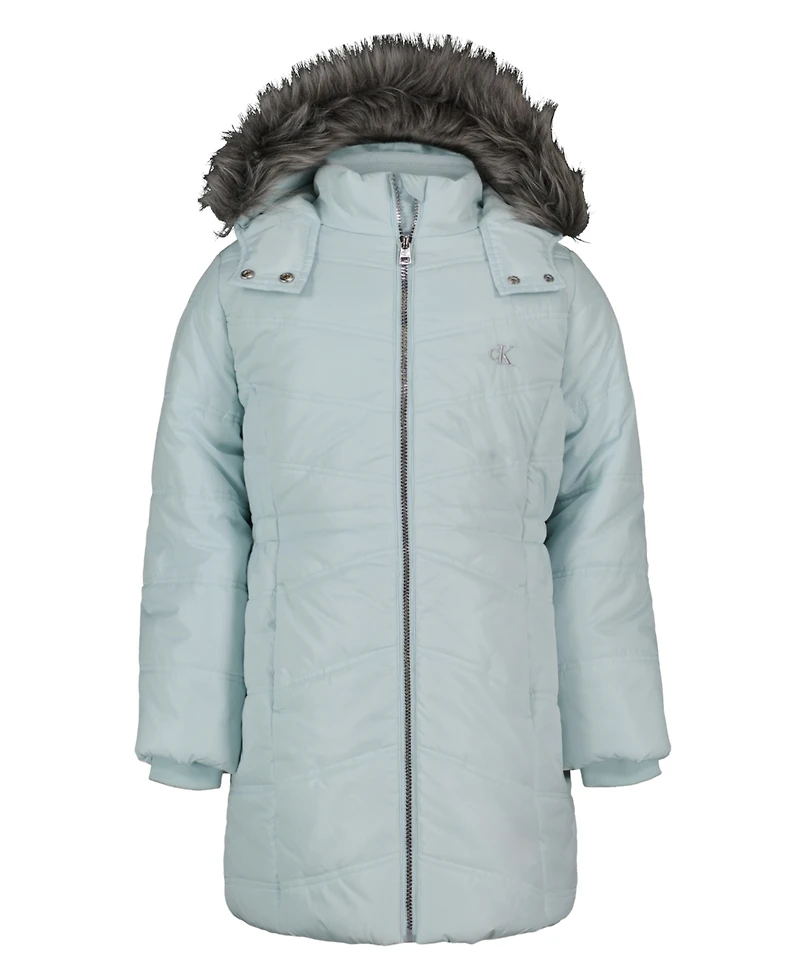 Calvin Klein Big Girls Hooded Aerial Puffer Jacket