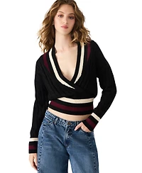 Steve Madden Women's Addison V-Neck Varsity Cable Sweater