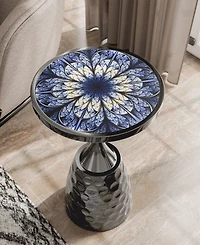 Furniture of America Knoll 16" Metal Round End Table with Pedestal Base