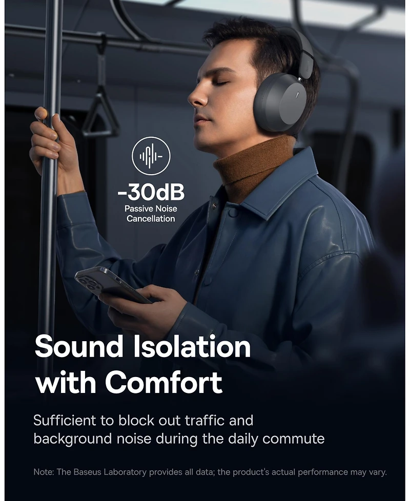 Baseus Over Ear Headphones Bluetooth 5.3 50H Playtime Foldable Wireless Headphone