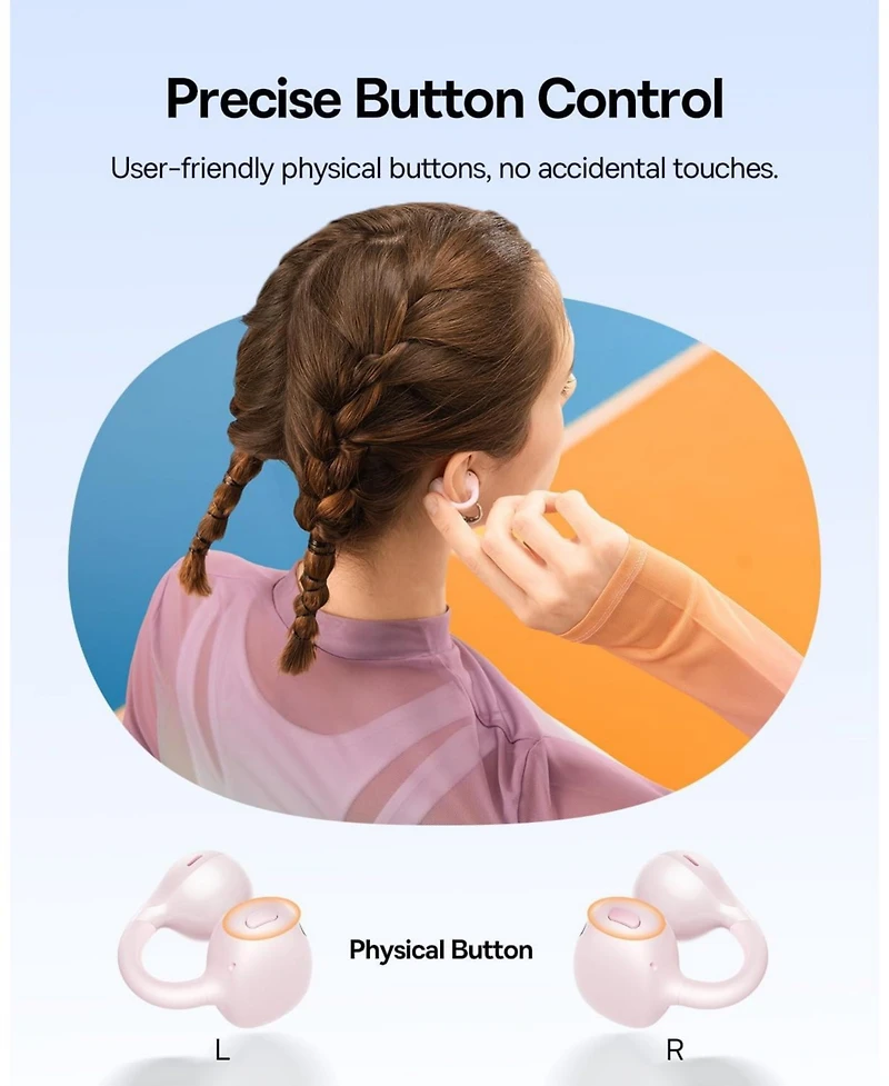 Baseus Bass BC1 Open Ear Earbuds Clip-On Headphones, Open-Ring Comfort with Tri-Curve Snug Clip,4-Mic Clear Calls, IP55 Waterproof, 38H Playtime