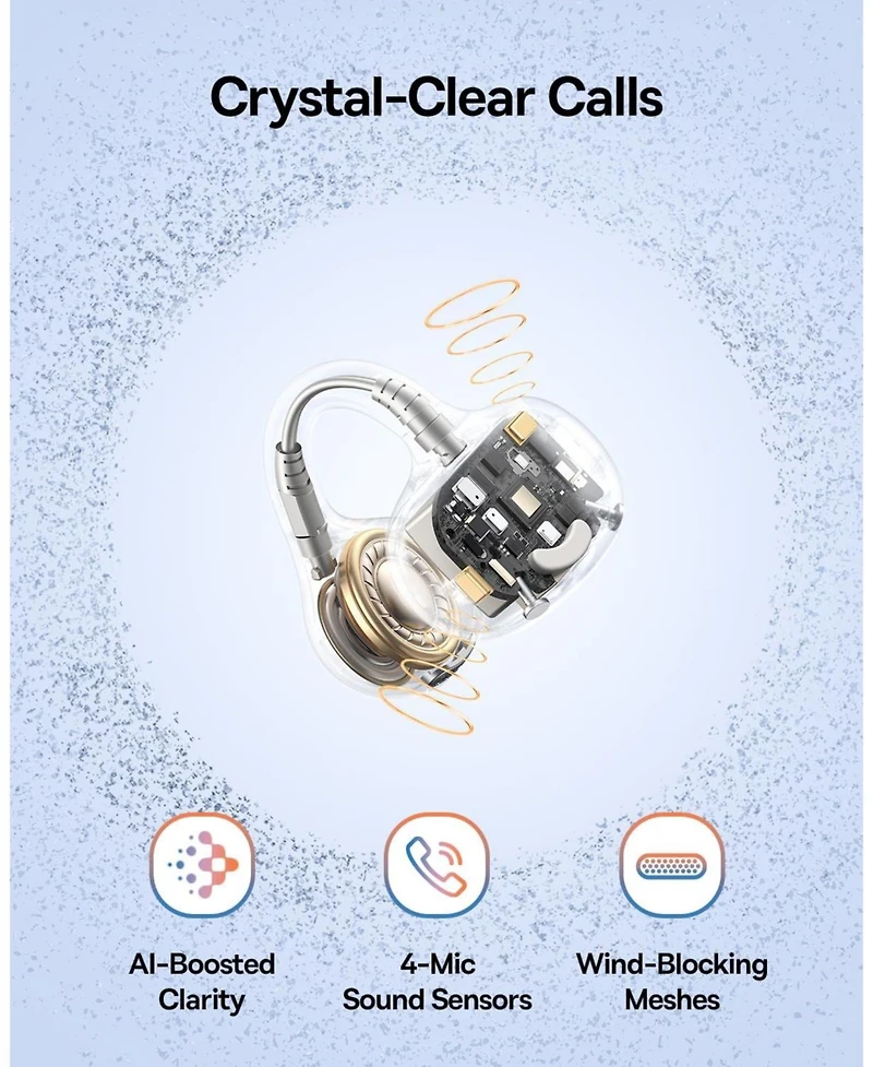 Baseus Bass BC1 Open Ear Earbuds Clip-On Headphones, Open-Ring Comfort with Tri-Curve Snug Clip,4-Mic Clear Calls, IP55 Waterproof, 38H Playtime