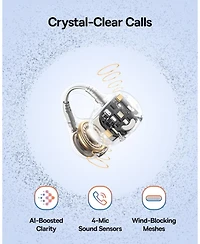 Baseus Bass BC1 Open Ear Earbuds Clip-On Headphones, Open-Ring Comfort with Tri-Curve Snug Clip,4-Mic Clear Calls, IP55 Waterproof, 38H Playtime