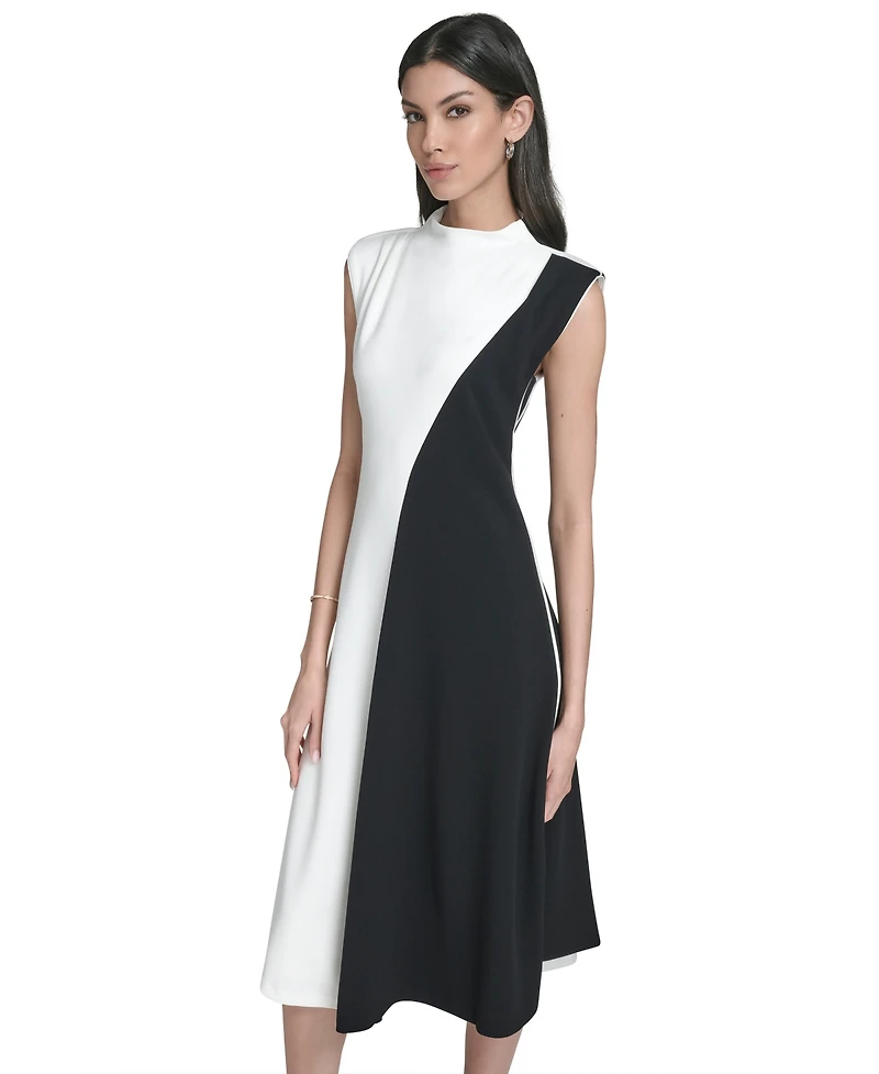 Calvin Klein Women's Colorblock Mock Neck Midi Dress