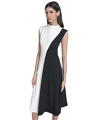 Calvin Klein Women's Colorblock Mock Neck Midi Dress