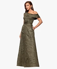 Xscape Women's Jacquard One-Shoulder Long Dress