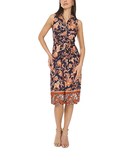Msk Petite Zip-Neck Sleeveless Midi Dress