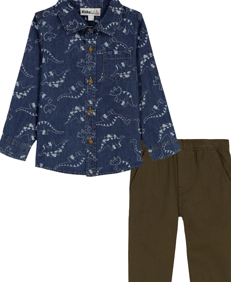 Kids Headquarters Toddler and Little Boys 2T-7 Printed Denim Shirt Twill Joggers Set