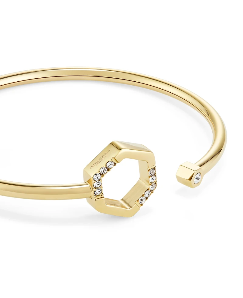 Olivia Burton Crystal Honeycomb Gold Tone Stainless Steel Bangle Bracelet