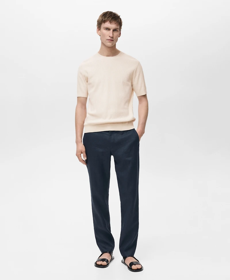 Mango Men's Textured Striped T-Shirt