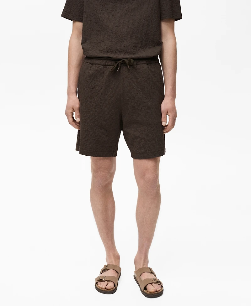 Mango Men's Drawstring Seersucker 5.47" Shorts