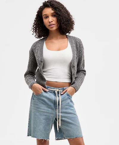 Self Esteem Juniors' Cable-Knit V-Neck Cropped Cardigan