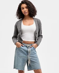 Self Esteem Juniors' Cable-Knit V-Neck Cropped Cardigan