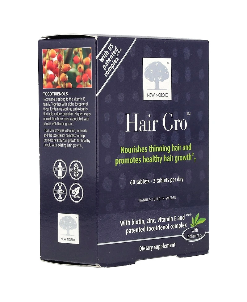 New Nordic Hair Gro | Hair Growth Supplement Tablets | Biotin & Palm Fruit Extract for