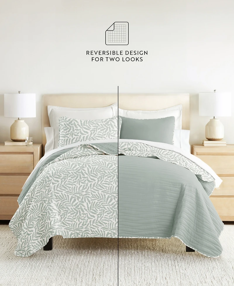 ienjoy Home Tossed Ferns Reversible 3-Pc. Quilt Set, King/California King