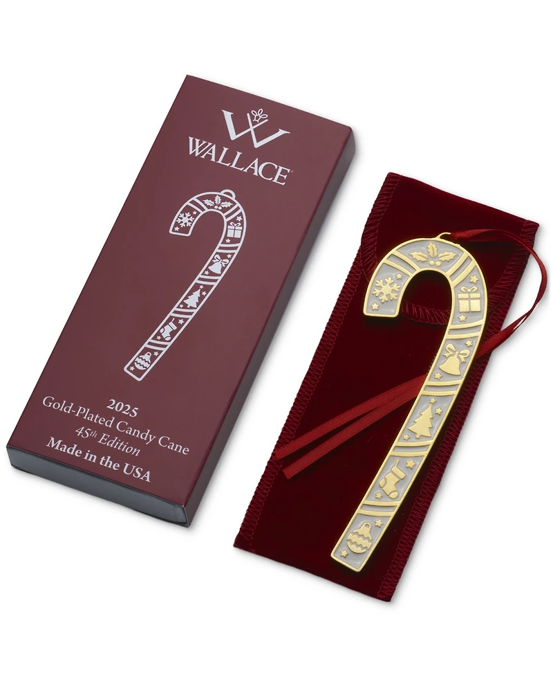 Wallace 2025 Gold-Plated Enameled Candy Cane Ornament, 45th Edition