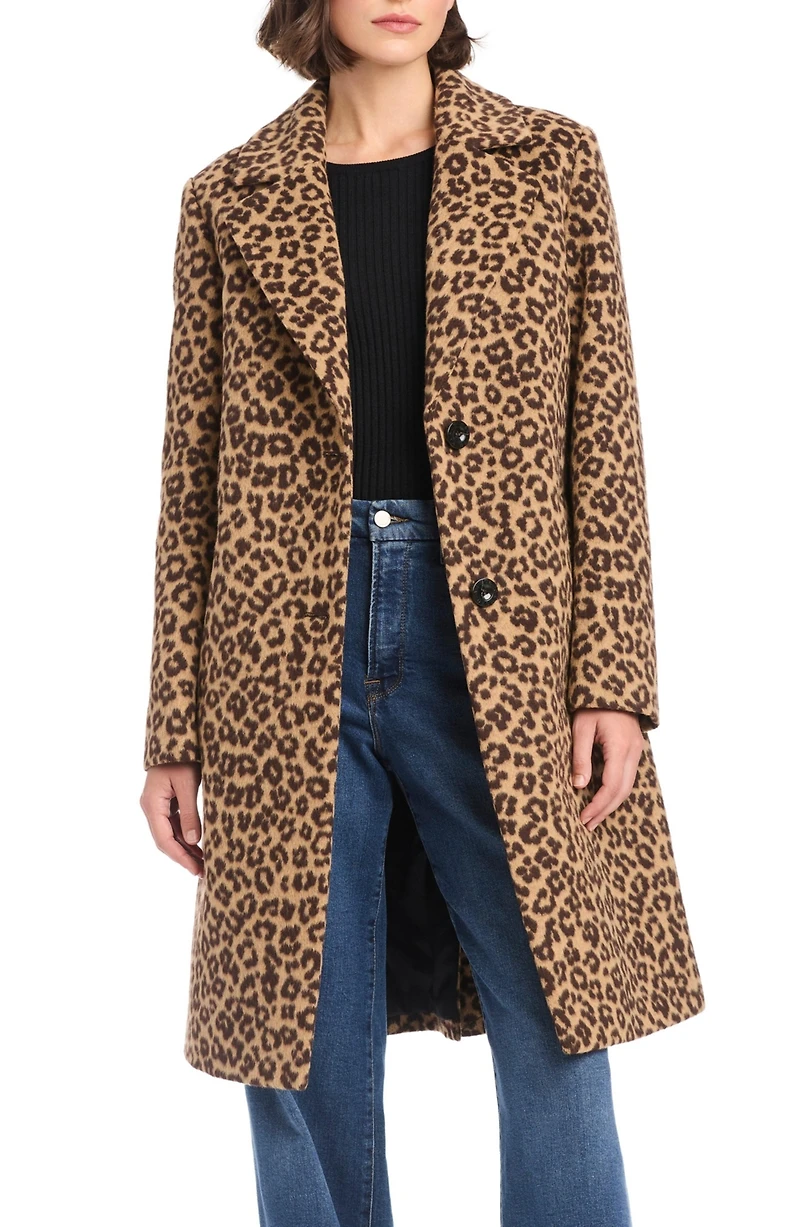 Vince Camuto Women's Single-Breasted Wool-Blend Boyfriend Leopard Coat