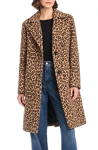 Vince Camuto Women's Single-Breasted Wool-Blend Boyfriend Leopard Coat