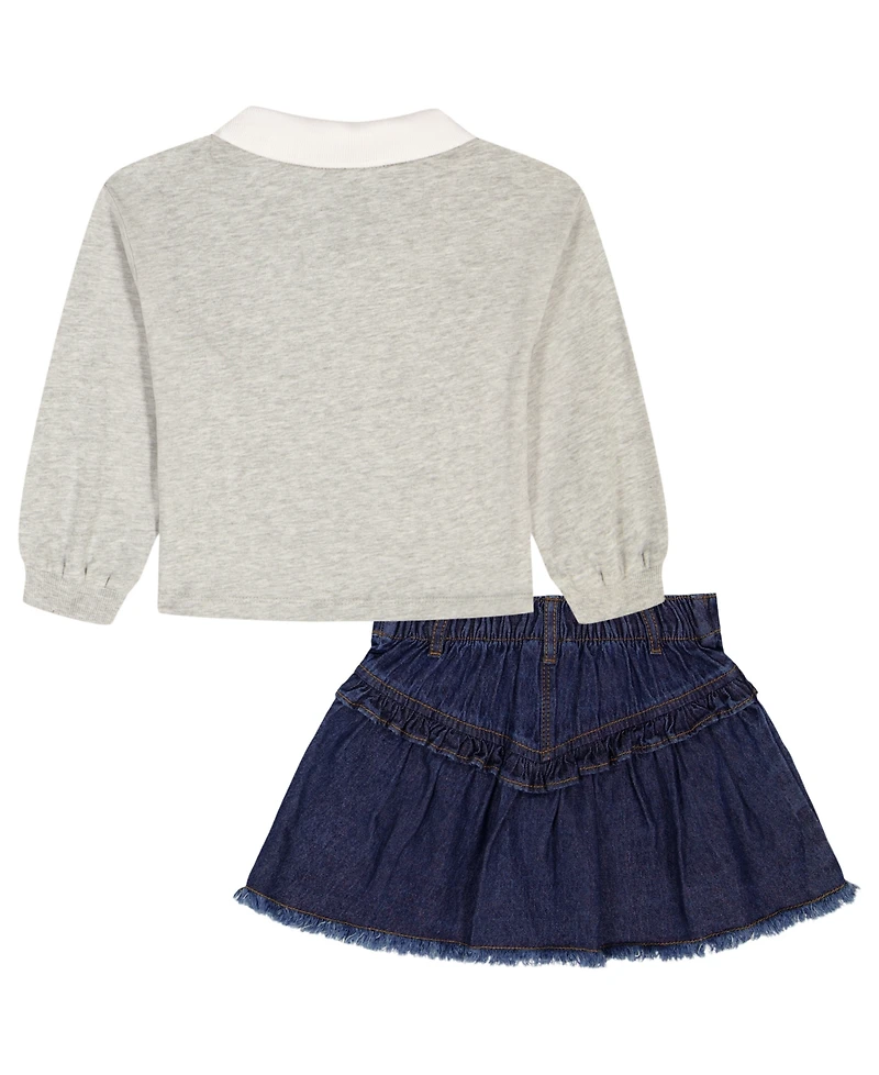 Tommy Hilfiger Toddler and Little Girls 2-Piece Collared Top Denim Flare Skirt Set