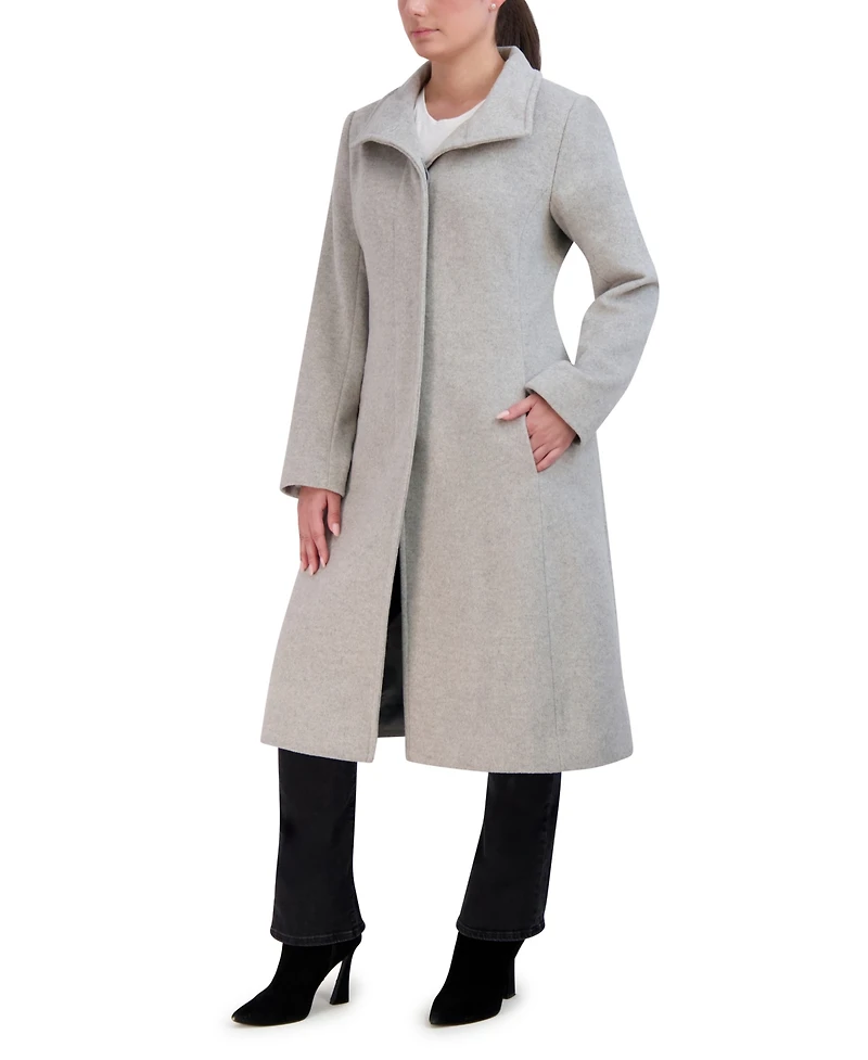 Cole Haan Womens Stand-Collar Single-Breasted Wool Blend Coat