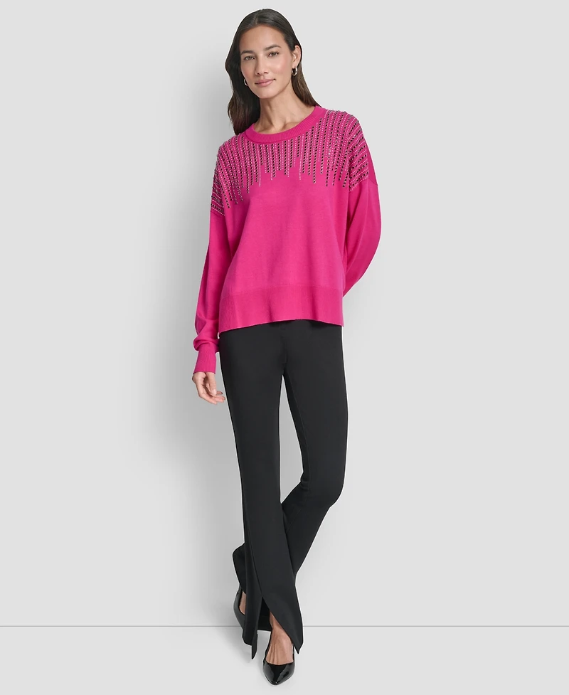 Dkny Women's Hotfix Fringe Long Sleeve Sweater