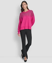 Dkny Women's Hotfix Fringe Long Sleeve Sweater
