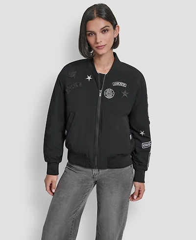 Dkny Women's Pins and Patches Long Sleeve Bomber Jacket