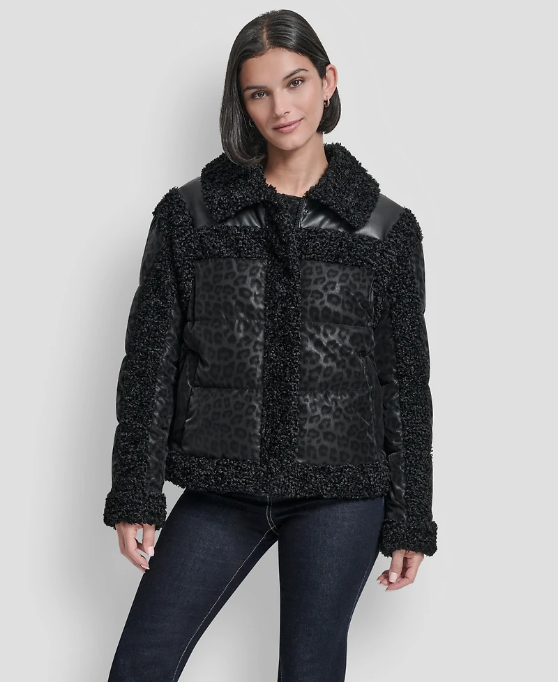 Dkny Women's Mixed Media Cheetah Tech Jacket