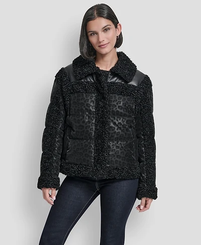 Dkny Women's Mixed Media Cheetah Tech Jacket