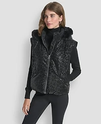 Dkny Women's Cheetah Print Tech Puffer Vest Jacket