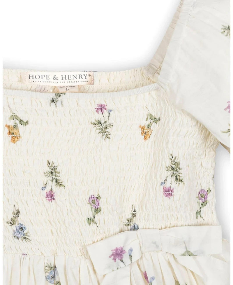 Hope & Henry Toddler Girls' Organic Bubble Sleeve Smocked Dress