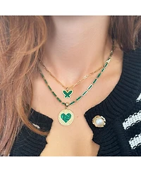 The Lovery Malachite Bar Necklace 14K Gold 16 inches