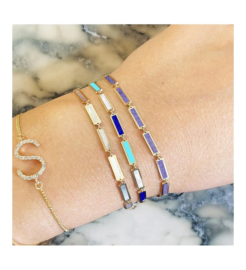 The Lovery Blue Mixed Bar Bracelet 14K Gold