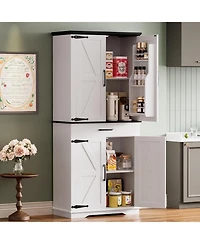 Ironck Kitchen Pantry Cabinet with Adjustable Shelves, White/Black