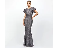 Bariano Women's Teresa Flutter Sleeve Gown