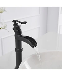 Greenspring Waterfall Single Hole Single-Handle Vessel Bathroom Faucet With Pop-up Drain in Matte Black