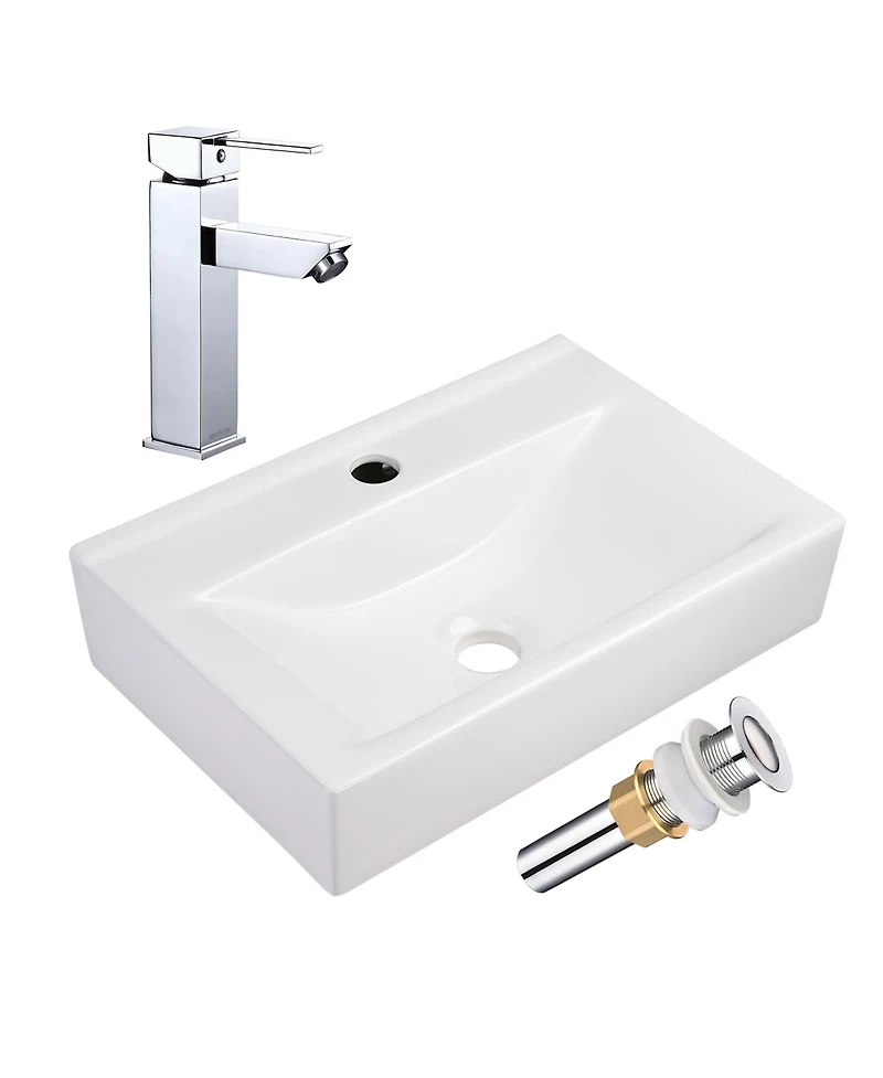 Aquaterior Wall Mount Ceramic Sink w/ One Hole Bathroom Faucet Single Handle Chr