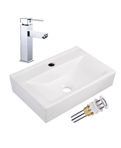 Aquaterior Wall Mount Ceramic Sink w/ One Hole Bathroom Faucet Single Handle Chr