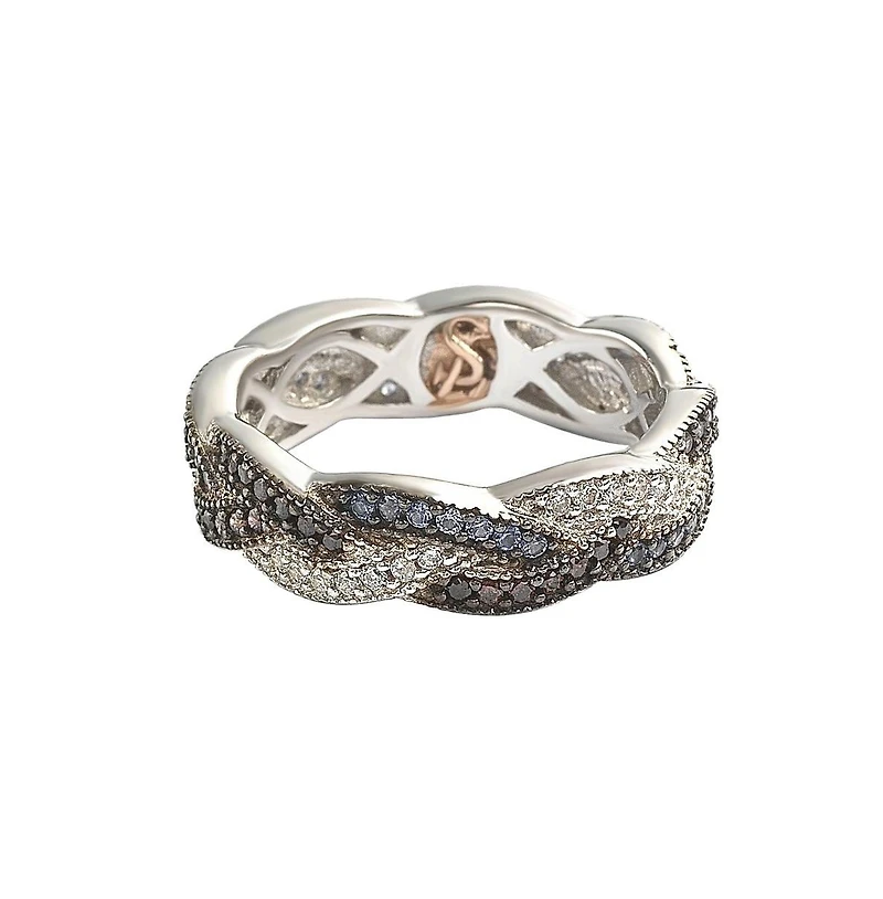 Suzy Levian Sterling Silver Cubic Zirconia Crossover Eternity Band