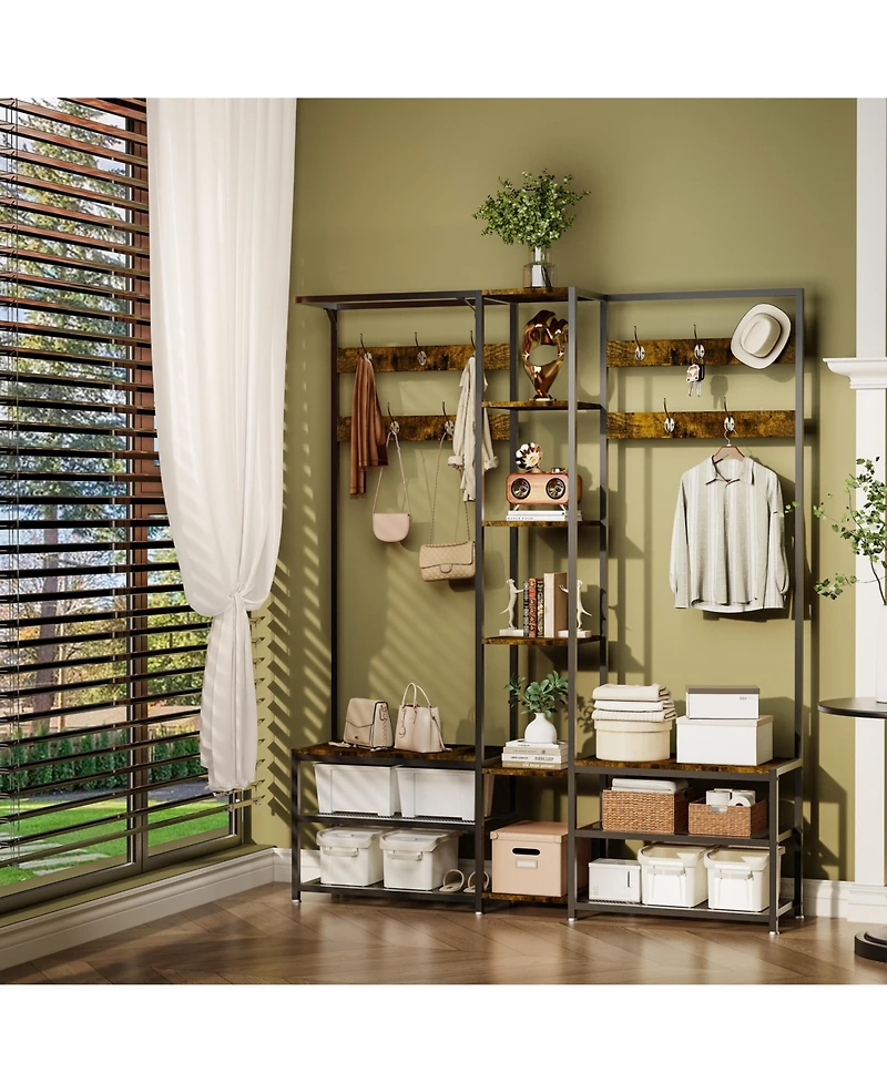 Unho 6 in 1 Coat Rack Shoe Bench Coat Rack Hall Tree with Bench Entryway Corner Coat Stand Large Organizer