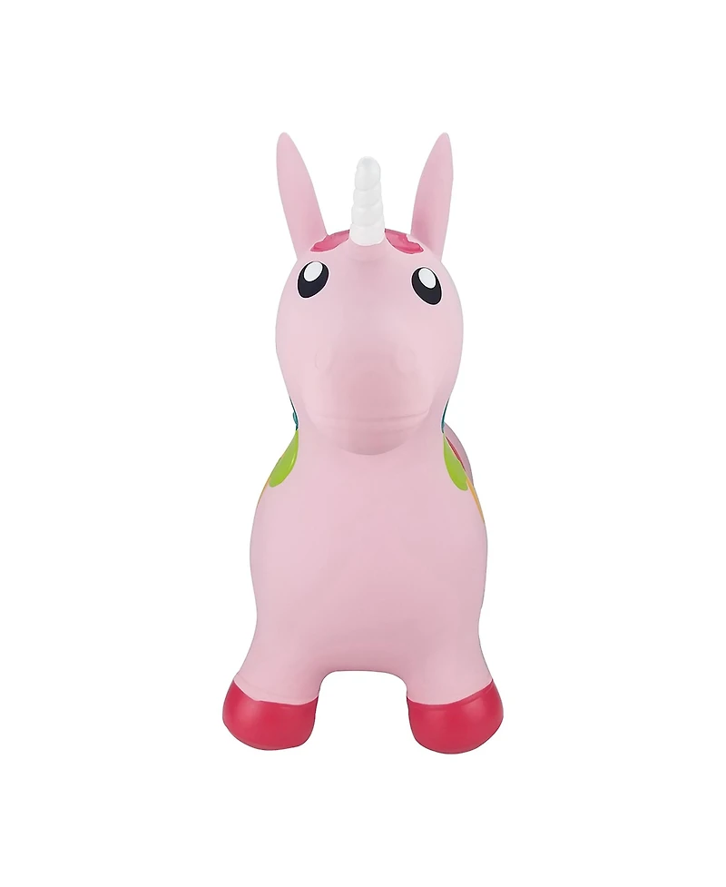 BounceZiez Inflatable Bouncy Ride-On Hopper W/ Pump - Pink Unicorn