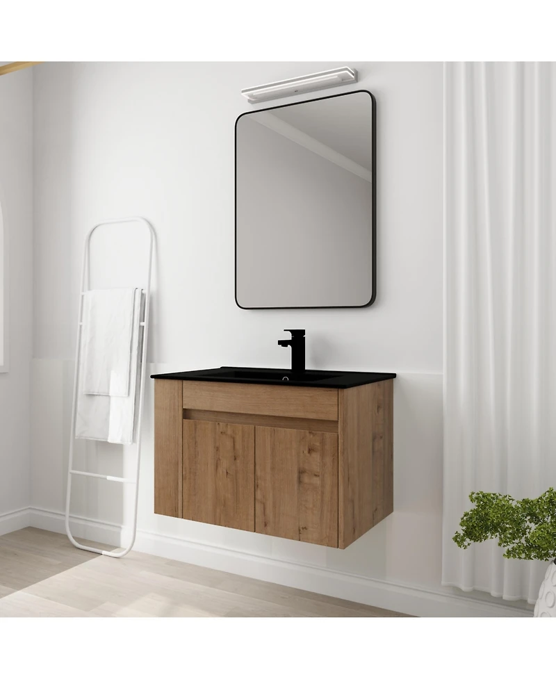 Casainc 30 Inch Bathroom Vanity with Black Ceramic Basin and Adjustable Open Shelf