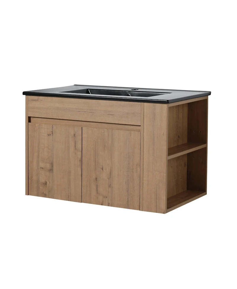 Casainc 30 Inch Bathroom Vanity with Black Ceramic Basin and Adjustable Open Shelf