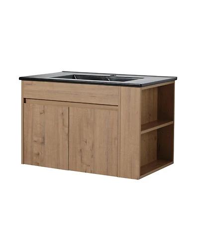 Casainc 30 Inch Bathroom Vanity with Black Ceramic Basin and Adjustable Open Shelf