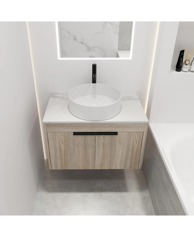 Casainc 30 Inch Floating Vanity with Ceramic Basin and Soft-Close Door, 2-Piece Set