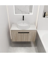 Casainc 30 Inch Floating Vanity with Ceramic Basin and Soft-Close Door, 2-Piece Set